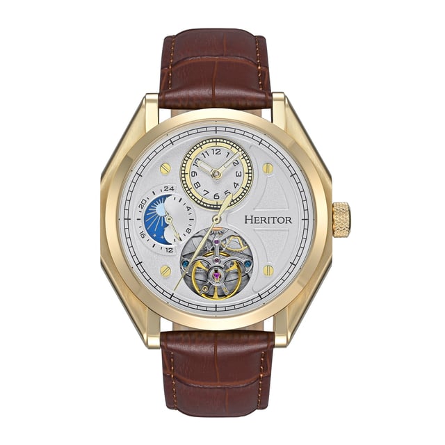 Gehäuse aus 316L-Edelstahl, Sichtbarer Gehäuseboden aus 316L-Edelstahl, Leuchtzeiger aus Messing, 24-Stunden-Zeiger, Krone aus Edelstahl mit eingeätztem Logo, Armband aus echtem Leder, Schnalle mit eingraviertem Logo aus Edelstahl, Mineralglas mit Saphirbeschichtung, importiertes Automatikwerk mit 22 Steinen, Gehäusedurchmesser 43 mm mit Krone 48 mm, Gehäusedicke 13 mm, Bandbreite 22 mm, wasserdicht bis 5 ATM