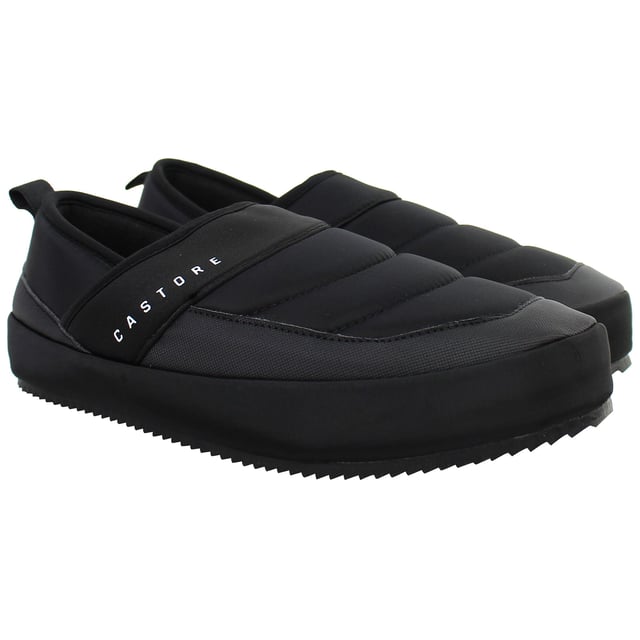 Step into everyday ease with the Castore Logo Men’s Black Slippers — a sleek, minimalist essential designed for post-training recovery, home comfort, or laid-back style. Blending Castore’s refined aesthetic with simple functionality, these slip-ons deliver understated luxury with every step.
Key Features:
Moulded EVA Footbed:

Lightweight and cushioned for optimal comfort, ideal for daily wear around the house, gym, or poolside.

Wide Synthetic Strap:

Smooth, soft upper strap provides a secure yet comfortable fit, designed for easy slip-on access.

Debossed Castore Logo:

Features a bold yet subtle logo across the strap for a premium, athletic-inspired finish.

Durable Rubber Outsole:

Offers grip and stability on a variety of indoor and outdoor surfaces.

Water-Resistant Construction:

Suitable for use in wet areas like locker rooms, showers, or pool decks.

Whether you’re cooling down after a session or kicking back at home, the Castore Logo Slippers combine performance simplicity with everyday comfort and sharp visual appeal.