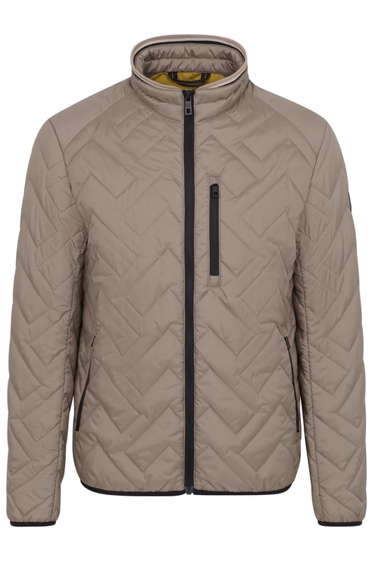 Ervaar het comfort en de stijl van de bugatti blouson in een moderne gewatteerde look. Deze lichtgewicht nylon blouson is ideaal voor op reis en biedt optimaal comfort en warmte met zijn opstaande kraag, gebreide manchetten aan de mouwen en romp en gevoerde voorkant - zonder gebruik van echt dons. Er is ook een praktische zak met rits op de borst!