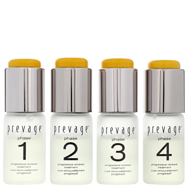 Experience a 4-week skin transformation with Elizabeth Arden's Prevage Progressive Renewal Treatment. This innovative facial peeling treatment features four serums, each designed to enhance your skin's radiance, smoothness, and youthfulness. Utilizing hydroxy acids for gentle exfoliation, it gradually increases in potency. Infused with Idebenone, a powerful antioxidant, it protects your skin from damage. Each serum targets specific concerns, from renewing clarity to reducing fine lines and evening skin tone. Unlock your skin's potential for a vibrant complexion.