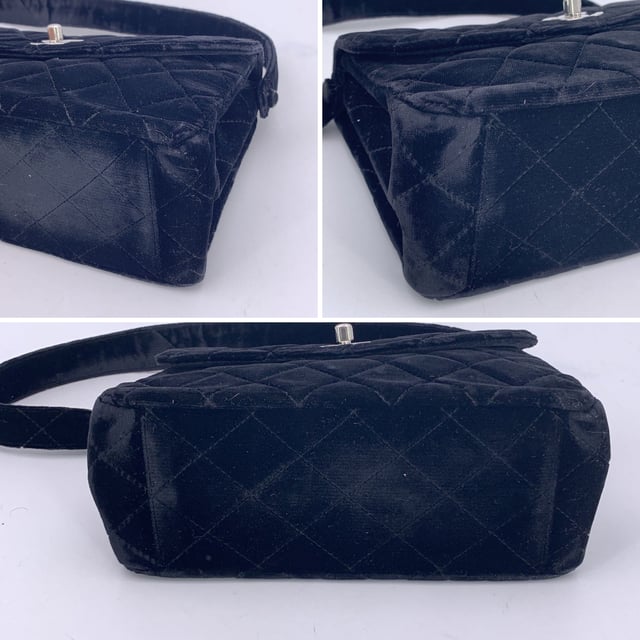 VINTAGE, RRP AS NEW
This beautiful Bag will come with a certificate of ity provided by third party ators. The certificate will be provided at no further cost  From the elegant runways of the late '90s comes this vintage Chanel single flap bag, crafted in sumptuous black quilted velvet, a texture that captures both light and attention with effortless grace. Dating from the 1996-1997 collection, this piece carries the spirit of an era when Chanel redefined quiet luxury with bold femininity.  The front flap is anchored by the iconic CC turn-lock clasp in silver-tone metal, a timeless emblem of the Maison's enduring legacy. the bag features 1 rear open pocket. Inside, the bag opens to reveal a black leather lining, elegantly divided into two main compartments, with one zippered pocket and one open side pocket - the perfect balance of form and function.  Every detail speaks to Chanel's meticulous craftsmanship, from the embossed 'CHANEL' and 'Made in France' markings inside to the discreet ity serial number that confirms its heritage.  More than a bag, this is a collector's keepsake - a velvet echo of '90s Parisian style, meant to be worn, admired, and passed on.  Condition Rating: B - VERY GOOD CONDITIONCondition Details: Gently used. The velvet on the studs that hold the shoulder strap is slightly worn. Minimal wear of use inside. Minimal wear of use on the flap, upper corner (some show arrows indicating any evident defect.). Please, see the photos and/or ask if you have any doubts or if you need more information.Measurements (cm):Depth: 8.9Height: 16.5Length: 24.1Other Details: Dustbag? YesKeys? NoBox? No Measurments:  width: 89 mm length: 241 mm height: 165 mm strap length: 0 mm handle drop: 0 mm