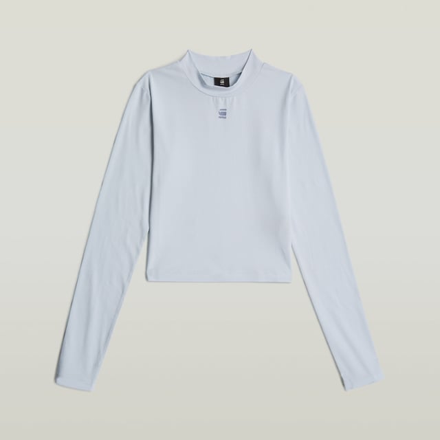 Mock neck. G-STAR print at the chest. Woven G-STAR Originals label at the lower side seam. No closure. Mock top Cropped is cut in a superslim fit and offers a short length. The sleeves are kept slightly longer. 95% Organic cotton, 5% Elastane. Super stretch. Jersey knit. Super Slim