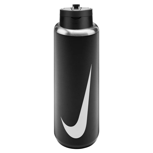 90% Stainless Steel, 8% Polypropylene, 1% Thermoplastic Vulcanizate, 1% Silicone. BPA Free, Durable, Scratch Resistant. Keeps Drinks Cold, Soft Finger Loop. Design: Swoosh. Capacity: 709ml.