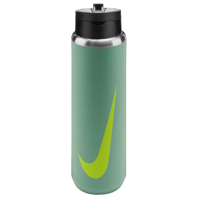 90% Stainless Steel, 8% Polypropylene, 1% Thermoplastic Vulcanizate, 1% Silicone. BPA Free, Durable, Scratch Resistant. Keeps Drinks Cold, Soft Finger Loop. Design: Swoosh. Capacity: 709ml.