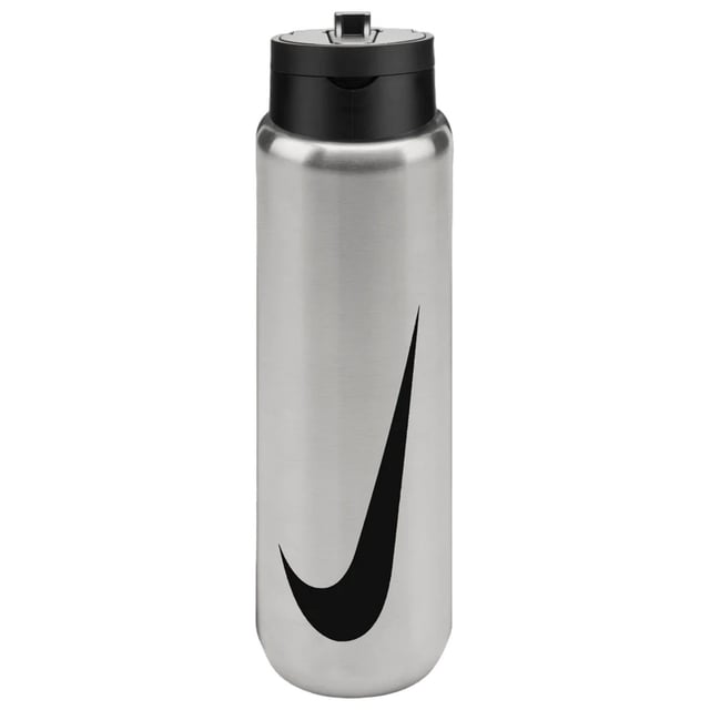 90% Stainless Steel, 8% Polypropylene, 1% Thermoplastic Vulcanizate, 1% Silicone. BPA Free, Durable, Scratch Resistant. Keeps Drinks Cold, Soft Finger Loop. Design: Swoosh. Capacity: 709ml.
