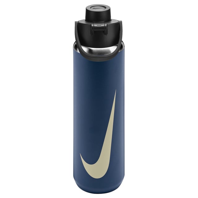 90% Stainless Steel, 8% Polypropylene, 1% Thermoplastic Vulcanizate, 1% Silicone. BPA Free, Durable, Scratch Resistant. Height: 28cm. Width: 8.5cm. Ergonomic, Keeps Drinks Cold, Leak Resistant Lid, Soft Finger Loop, Twist Off Cap, Vacuum Insulated. Design: Swoosh. Capacity: 680ml. Sustainability: Eco Friendly.