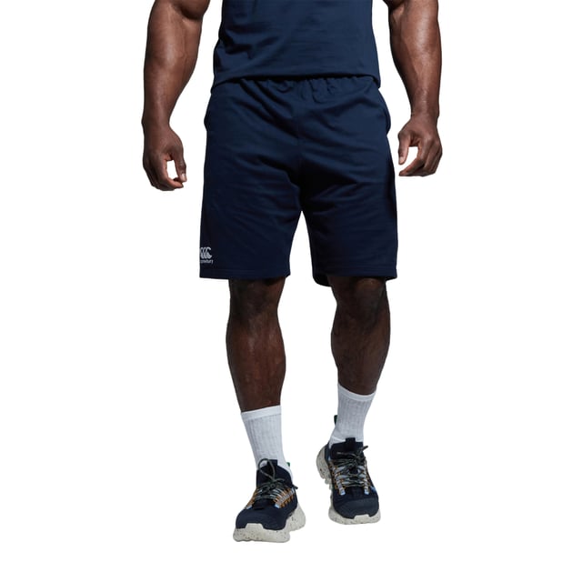 Canterbury Mens Cotton Shorts (Navy) Material: Cotton. Fabric: Stretch. Design: Embroidered Logo, Plain. Pockets: 2 Side Pockets, Open Pockets. Fabric Technology: Breathable, Flexible, Lightweight, Moisture Wicking, Quick Dry, Vapodri. Waistline: Elasticated. Side Seams, Unrestricted Movement. Fit: Casual.