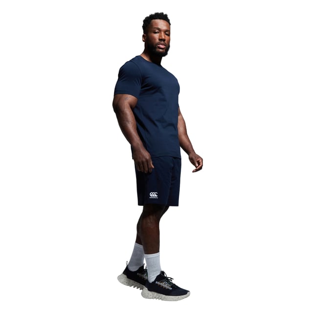 Canterbury Mens Cotton Shorts (Navy) Material: Cotton. Fabric: Stretch. Design: Embroidered Logo, Plain. Pockets: 2 Side Pockets, Open Pockets. Fabric Technology: Breathable, Flexible, Lightweight, Moisture Wicking, Quick Dry, Vapodri. Waistline: Elasticated. Side Seams, Unrestricted Movement. Fit: Casual.
