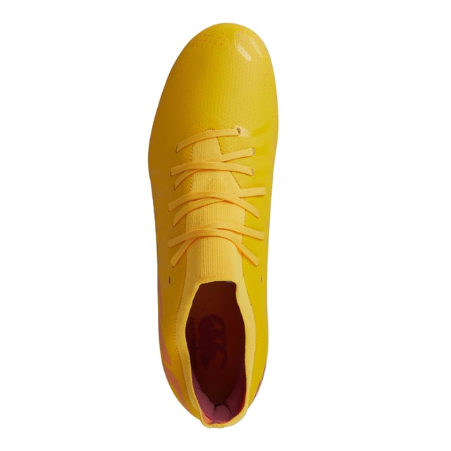 Canterbury Unisex Adult Speed Infinite Team Soft Ground Rugby Boots (Mars Red/Amber Yellow/Orange Crush) Upper: Mesh, PU (Polyurethane), Reinforced, TPU. Insole: EVA. Midsole: Synthetic. Outsole: TPU. Knitted Collar, Lightweight, Neoprene Collar. Flat. Cut: Low. Design: Patterned. Toe Style: Round. Fastening: Lace Up. Suitable for: Soft Ground. Sole Features: Studded. Fit: Tight.