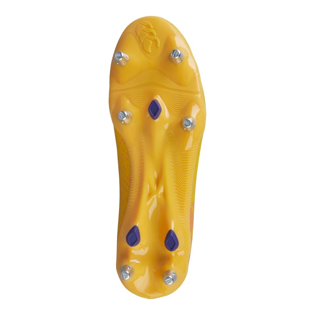 Canterbury Unisex Adult Speed Infinite Team Soft Ground Rugby Boots (Mars Red/Amber Yellow/Orange Crush) Upper: Mesh, PU (Polyurethane), Reinforced, TPU. Insole: EVA. Midsole: Synthetic. Outsole: TPU. Knitted Collar, Lightweight, Neoprene Collar. Flat. Cut: Low. Design: Patterned. Toe Style: Round. Fastening: Lace Up. Suitable for: Soft Ground. Sole Features: Studded. Fit: Tight.