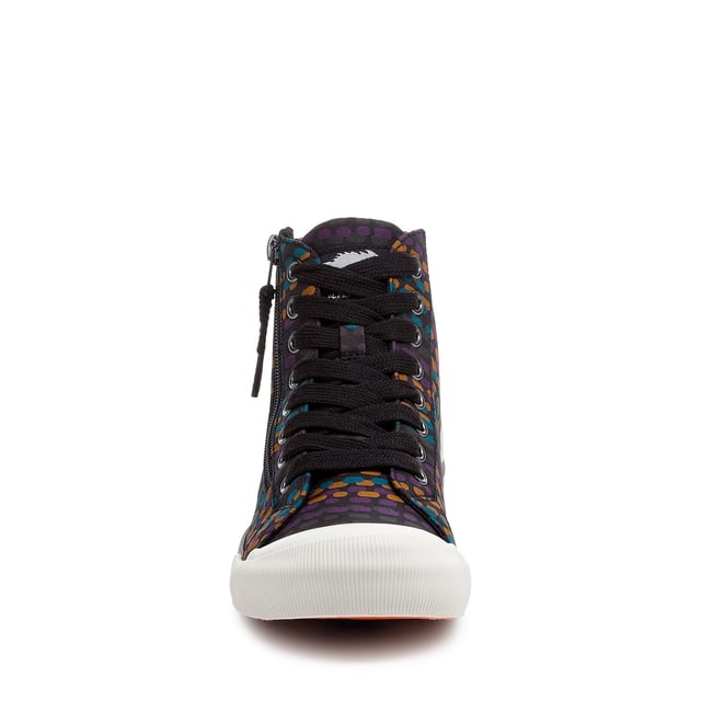 Womens Rocket Dog Cheery Corduroy High Top Trainers in black.When your outfit needs a bit of fun  these Jazzin high-tops are the answer. The bold multicolour cotton upper adds personality without trying too hard  and the side zip means you're out the door in seconds. They’re comfy enough for long walks and cute enough for city brunches  school pick-ups  or that one day you’ve accidentally triple-booked. Soft jersey lining and our signature Plush Foam Comfort Insole mean they feel as good as they look.- Multicolour cotton upper.- Round toe with rubber toe cap.- Side zip and laces.- Signature Rocket Dog branding at tongue and logo heel bumper.- Comfortable jersey fabric lining.- Plush Foam Comfort Insole for softness underfoot.- Rubber platform sole with grip tread.- Platform height: Approx. 3cm- Textile upper  Textile lining  Synthetic sole.- Ref: JAZZINHIKT