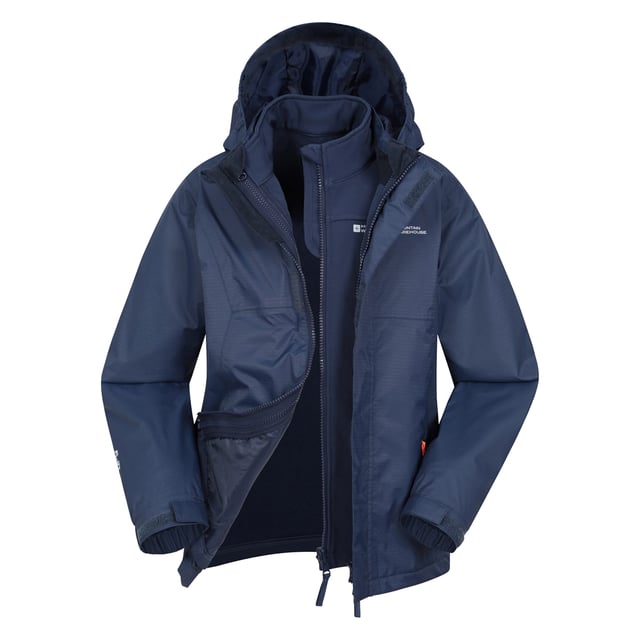 Material: Nylon, Polyester. Lining Material: 100% Polyester. Lining: Mesh. Fabric: Ripstop. Design: Logo, Plain. 3 in 1, High Warmth, Inner Softshell Jacket, Lightweight, Taped Seams. Fabric Technology: Breathable, Waterproof. Neckline: Hooded, Standing Collar. Sleeve-Type: Long-Sleeved. Pockets: 2 Lower Pockets, Zip. Fastening: Full Zip. Waterproof Rating: 2000mm.