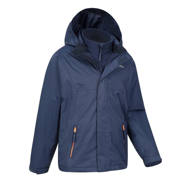 Material: Nylon, Polyester. Lining Material: 100% Polyester. Lining: Mesh. Fabric: Ripstop. Design: Logo, Plain. 3 in 1, High Warmth, Inner Softshell Jacket, Lightweight, Taped Seams. Fabric Technology: Breathable, Waterproof. Neckline: Hooded, Standing Collar. Sleeve-Type: Long-Sleeved. Pockets: 2 Lower Pockets, Zip. Fastening: Full Zip. Waterproof Rating: 2000mm.
