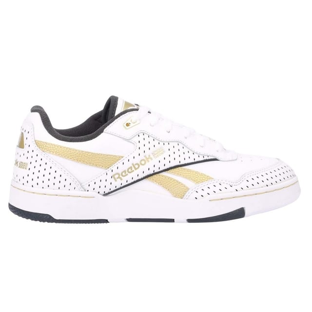 Reebok - "BB 4000 II" Sneaker für Herren/Damen Unisex, Leder (Weiß/Gold) Obermaterial: Leder. Marke: Reebok. Futterstoff: Stoff. Einlegesohle: Synthetischer Stoff. Mittelsohle: Synthetischer Stoff. Laufsohle: Gummi. Ösen: 6. Atmungsaktiv, Gepolsterter Schaftrand. Absatz: Flach. niedrig geschnitten. Design: Kontrastfarbe, Logo. Zehenstil: Rund. Zum Schnüren.