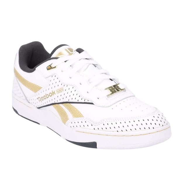Reebok - "BB 4000 II" Sneaker für Herren/Damen Unisex, Leder (Weiß/Gold) Obermaterial: Leder. Marke: Reebok. Futterstoff: Stoff. Einlegesohle: Synthetischer Stoff. Mittelsohle: Synthetischer Stoff. Laufsohle: Gummi. Ösen: 6. Atmungsaktiv, Gepolsterter Schaftrand. Absatz: Flach. niedrig geschnitten. Design: Kontrastfarbe, Logo. Zehenstil: Rund. Zum Schnüren.
