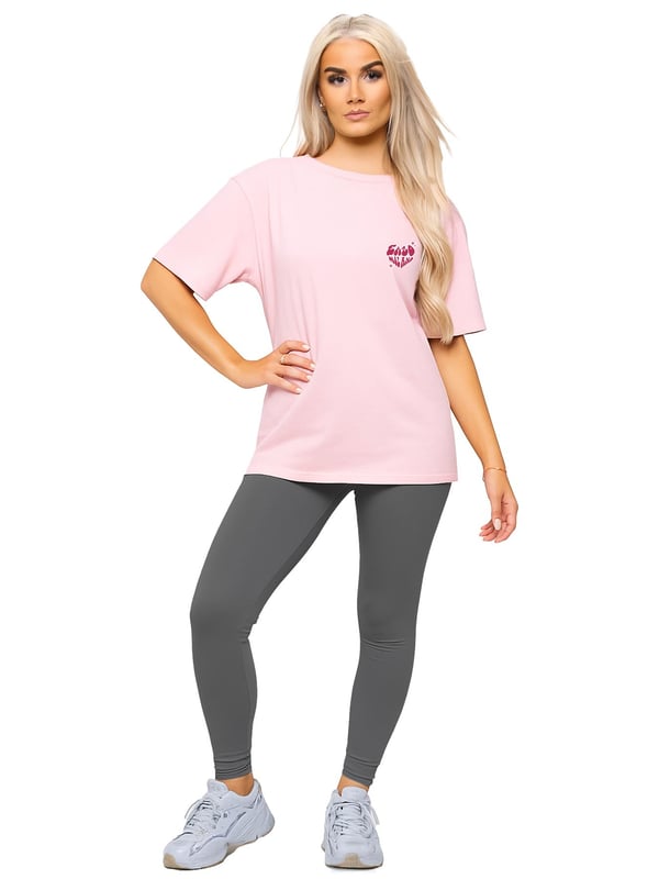 The Enzo Women’s Oversized T-Shirt & Leggings Set blends comfort, style, and versatility. The oversized T-shirt features a crew neck, soft lightweight fabric, and bold Enzo Milano puff print branding front and back. Paired with high-waisted stretch leggings with a supportive double-layer waistband, ultra-soft fabric with excellent recovery, and tonal puff print branding to the back, this set is made from lightweight seamless material with flatlock stitching and stitched hem finishes for lasting comfort and durability.