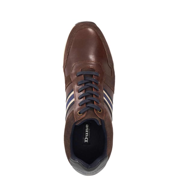 Easy to style with a suit or trousers, this hybrid runner profile is crafted from leather and detailed with contrasting panels and our signature canvas stripe that matches back to the sole. The heel has been designed with a stylish wooden insert, for a smart finish.