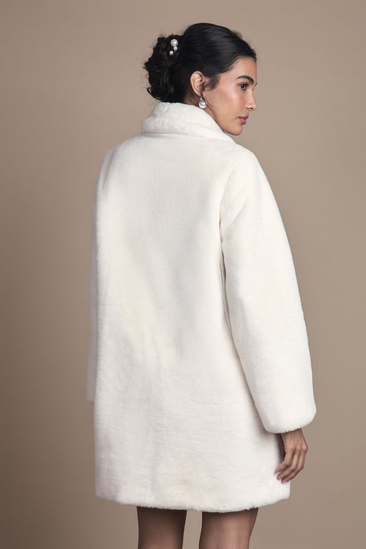 Diamante Fur Button Through Occasion Coat