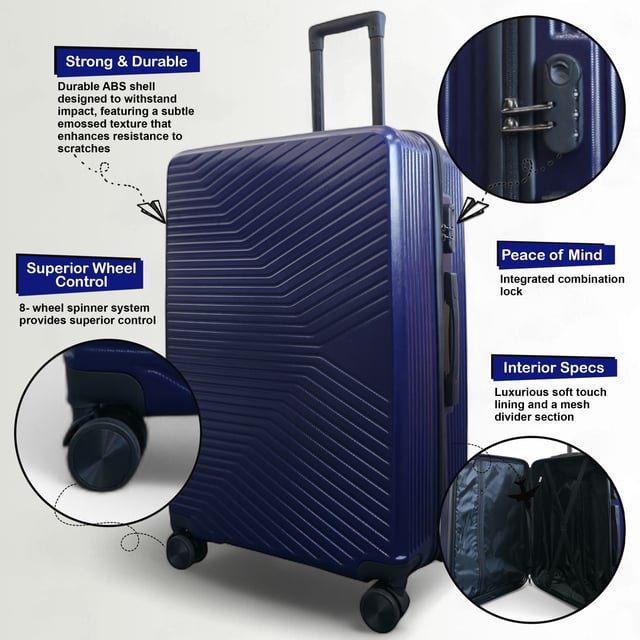 Descubra la combinación perfecta de elegancia, durabilidad y comodidad con nuestro juego de maletas rígidas Strong Hardshell. Diseñado con un acabado deslumbrante, este juego de maletas está pensado para el viajero moderno, ofreciendo resistencia y sofisticación para todos sus viajes. Características: Carcasa ABS de primera calidad: Ligera pero resistente, ofrece una protección excepcional contra el desgaste. Estructura duradera: Añade durabilidad e integridad estructural, garantizando un rendimiento duradero. Cerraduras integradas: Asegure sus pertenencias con cerraduras de combinación integradas para mayor tranquilidad. 8 ruedas dobles suaves: Proporcionan una maniobrabilidad de 360° sin esfuerzo, facilitando la navegación por aeropuertos y calles concurridas. Asa telescópica ergonómica: Diseñada para un manejo cómodo y fácil de usar. Interior elegante: Totalmente forrado con correas elásticas, compartimentos con cremallera y separadores de malla para un embalaje organizado. Tamaños y especificaciones: Cabina: Dimensiones: 36 x 23 x 56 cm Peso: 2,10 kg Capacidad: 35L Mediana: Dimensiones: 44 x 26 x 67 cm Peso: 3,10 kg Capacidad: 60L Grande: Dimensiones: 48 x 28 x 72 cm Peso: 4,00 kg Capacidad: 95L