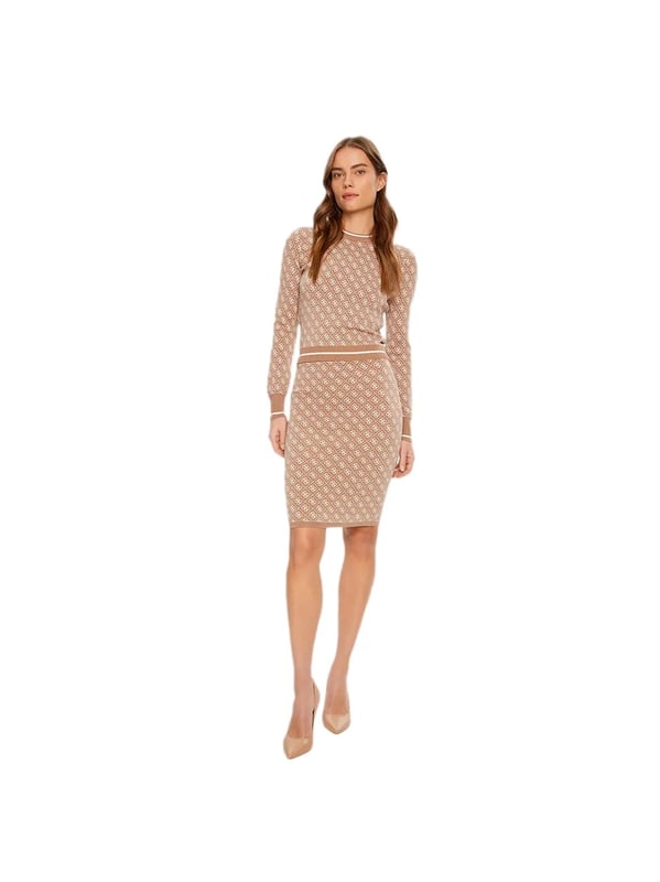 Jupe Guess Lise 4G Femme Beige Synthétique. Authentique Vetement de la marque Guess - design streetwear/sportswear de Guess - Guess pour Femme fashion, parfait pour la vie de tous les jours - Jupe Guess de couleur Beige s'associe parfaitement avec le reste de votre dressing - matiere Synthétique confortable -   classic - Lise 4G -