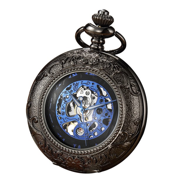 Elegante, mechanische Skelett-Taschenuhr mit Half-Hunter-Gehäuse und Sichtfenster. Inklusive passender Kette und Samtbeutel. Ideal für Sammler, Vintage-Liebhaber oder als unverwechselbares Geschenk. Wichtige Eigenschaften Mechanisches Skelett-Uhrwerk: Präsentiert das komplizierte Innenleben durch sein Skelett-Zifferblatt und bietet ein klassisches mechanisches Aufziehwerk für alle, die traditionelle Handwerkskunst schätzen. Half-Hunter-Gehäusedesign: Verfügt über ein Half-Hunter-Gehäuse mit Sichtfenster, sodass Sie die Uhrzeit ablesen können, ohne die Uhr ganz öffnen zu müssen, während das Zifferblatt vor Kratzern und Staub geschützt ist. Vintage-inspirierte Ästhetik: Mit Details im Antik-Stil verleiht diese Taschenuhr einen Hauch von altmodischem Charme und macht sie zu einem unverwechselbaren Accessoire für formelle Kleidung oder Sammlungszwecke. Passende Kette enthalten: Wird komplett mit einer passenden Kette zur sicheren Befestigung an einer Weste, Gürtelschlaufe oder Tasche geliefert und bietet sowohl Stil als auch Funktionalität. Material: Die Legierungskonstruktion gewährleistet Haltbarkeit und eine zeitlose Ästhetik.
