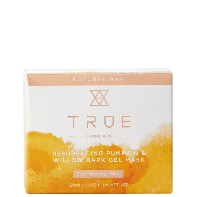 Discover the rejuvenating power of True Skincare's Resurfacing Pumpkin & Willow Bark Gel Mask, designed for oily skin types. This gentle exfoliator removes dead skin cells and unclogs pores, utilizing Willow Bark extract with salicylic acids for enhanced cell renewal. With clinical trials showing improvements in skin density and hydration, this vegan-friendly, cruelty-free formula is made with 91% organically grown ingredients. Use weekly on a clean face in the evening and follow with moisturizer. Avoid contact with eyes and use sun protection the next day.