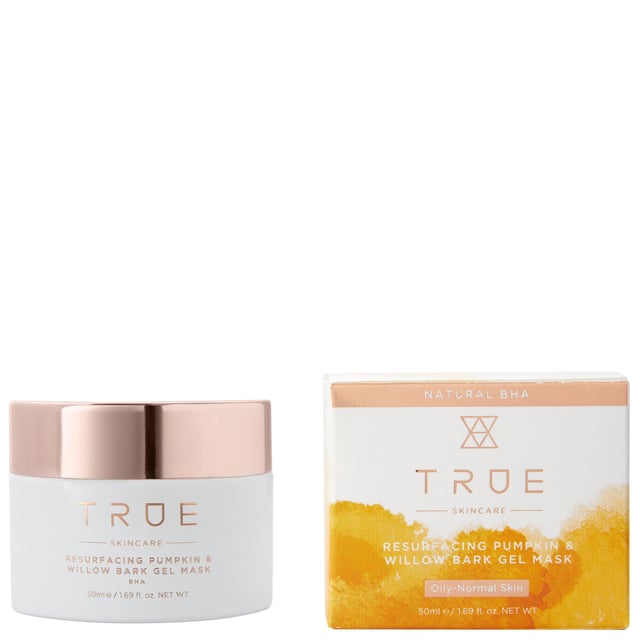 Discover the rejuvenating power of True Skincare's Resurfacing Pumpkin & Willow Bark Gel Mask, designed for oily skin types. This gentle exfoliator removes dead skin cells and unclogs pores, utilizing Willow Bark extract with salicylic acids for enhanced cell renewal. With clinical trials showing improvements in skin density and hydration, this vegan-friendly, cruelty-free formula is made with 91% organically grown ingredients. Use weekly on a clean face in the evening and follow with moisturizer. Avoid contact with eyes and use sun protection the next day.