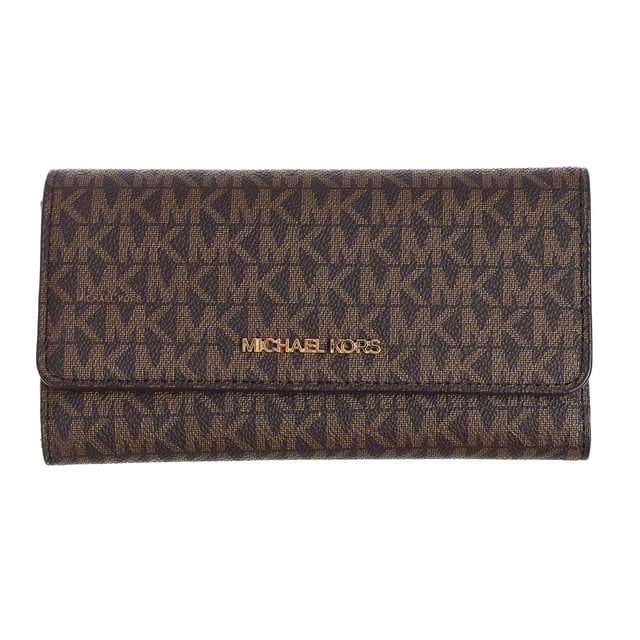 Michael Kors Handtasche.
 braune Farbe
 Dreifache Geldbörse aus Leder.
 Das dreifach gefaltete Design verfügt über ein praktisches Reißverschlussfach auf der Rückseite für Münzen sowie viel Stauraum im Inneren für Ihre Karten.
 Aufbringung des Markennamens in Metallic-Optik auf der Vorderseite.
 Nähte im Ton sichtbar.

 Diese mit Sorgfalt und Details gefertigte Tasche ist das perfekte Accessoire für jede Frau.
 Maßnahmen: Höhe x Breite x Tiefe: 9,5 x 18 x 3 cm.
 Komposition: 50% PVC, 50% Leder
 Pflege:
Mit einem feuchten Tuch reinigen.