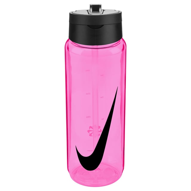 71.5% Tritan, 22.9% Polypropylene, 3.1% Thermoplastic Vulcanizate, 1.5% Silicone, 1% Stainless Steel. BPA Free. Height: 23cm. Width: 6.5cm. Leak Resistant Lid, Soft Finger Loop, Twist Off Cap. Design: Swoosh. Capacity: 680ml.