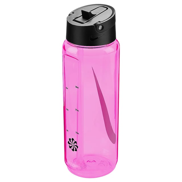 71.5% Tritan, 22.9% Polypropylene, 3.1% Thermoplastic Vulcanizate, 1.5% Silicone, 1% Stainless Steel. BPA Free. Height: 23cm. Width: 6.5cm. Leak Resistant Lid, Soft Finger Loop, Twist Off Cap. Design: Swoosh. Capacity: 680ml.