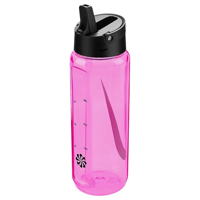 71.5% Tritan, 22.9% Polypropylene, 3.1% Thermoplastic Vulcanizate, 1.5% Silicone, 1% Stainless Steel. BPA Free. Height: 23cm. Width: 6.5cm. Leak Resistant Lid, Soft Finger Loop, Twist Off Cap. Design: Swoosh. Capacity: 680ml.