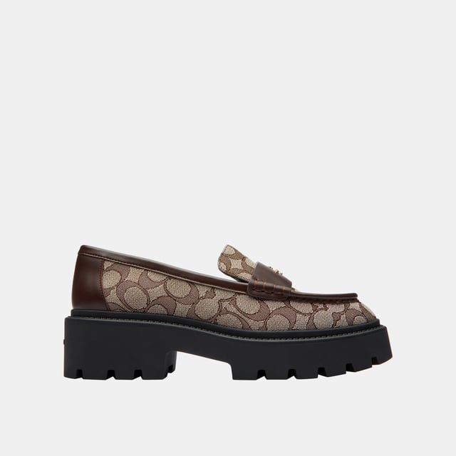Lucy Lug Sole Signature Jacquard Loafer, This Coach piece is crafted with our Signature jacquard made from a blend of regenerative cotton and recycled polyester