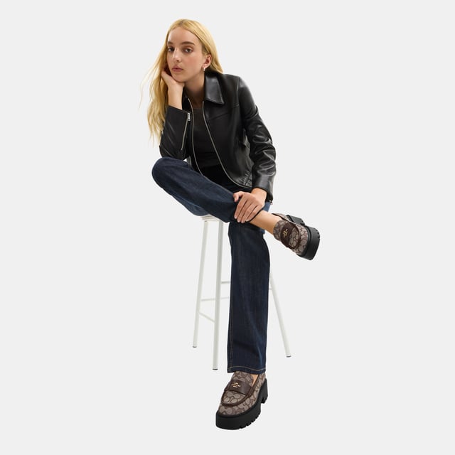 Lucy Lug Sole Signature Jacquard Loafer, This Coach piece is crafted with our Signature jacquard made from a blend of regenerative cotton and recycled polyester
