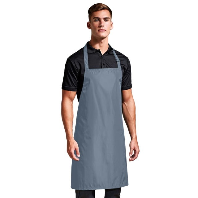 Premier - Herren/Damen Unisex Schürze, mit Latz (Dunkelgrau) 100% Polyester. Gewebe: Polyester. Marke: Premier. PU-Beschichtung. Länge: 86 cm. Breite: 72 cm. anpassbar, Schnalle, Krawatte. Gewebetechnik: Wasserfest. Design: Unifarben. Sicherheitsstandards: Amfori-Freigabe, BSCI, REACH-konform, Sedex, WRAP Zertifikat. GSM (Gramm pro Quadratmeter): 110.