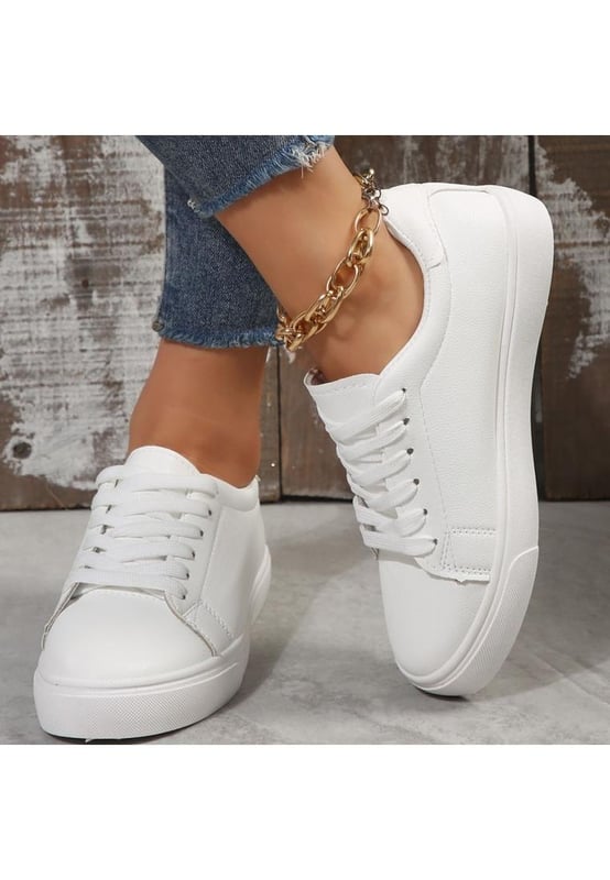 Zapatillas De Cuero Pu Con Plataforma De Punta Redonda