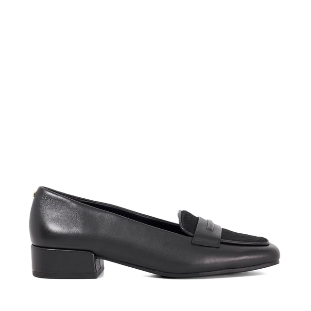 Step into timeless sophistication with Gorgeouss, our elevated take on the classic penny loafer. Crafted from sleek leather and featuring a contrasting upper for a modern twist, this square-toe design is set on a comfortable low block heel. Refined yet versatile, it's the perfect finishing touch for both polished workwear and effortless off-duty looks.