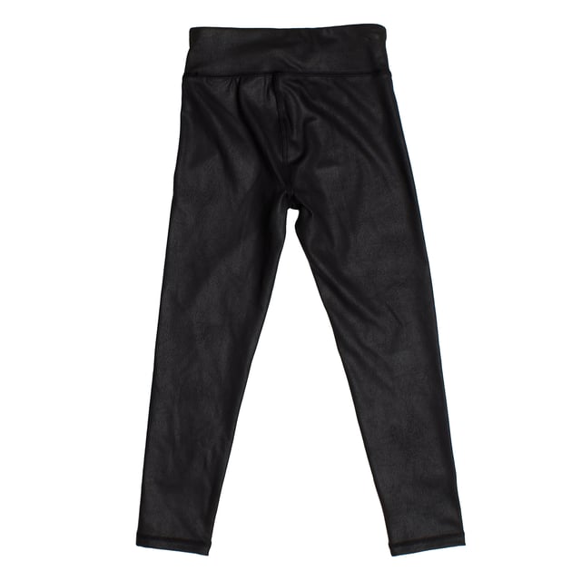 Kunstleder-Leggings GAP für Mädchen mit elastischem Bund\n\n Diese Leggings in Lederoptik für Mädchen von GAP vereinen modernen Style mit dem Komfort eines leichten, dehnbaren Kleidungsstücks. Die Kunstlederoptik verleiht der Leggings einen edlen Touch, während der elastische Bund für perfekten Sitz und einfaches Anziehen sorgt. Ideal für vielseitige Looks von lässig bis elegant.\n\n Details:\n Enger Schnitt im Leggings-Stil.\n Weicher und flexibler Stoff in Lederoptik.\n Elastischer Bund für mehr Komfort.\n Glattes und elegantes Finish.\n Vielseitiges Design für verschiedene Anlässe.\n\n Leggings in Lederoptik für Mädchen, perfekt zum Kombinieren mit T-Shirts, Sweatshirts oder Blusen, für Stil und Komfort zu jeder Jahreszeit.\n Komposition: 77 % Polyester, 23 % Elasthan\n Pflege:\nMit ähnlichen Farben kalt in der Maschine waschen.\n Bei niedriger Temperatur trocknen.\n Bei Bedarf bei mittlerer Temperatur bügeln.