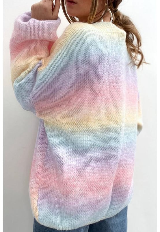 Basic style
  Slightly stretchy
  Material composition: 58% acrylic 9% nylon 29% polyester 4% woolly
  Care instructions: Machine wash cold tumble dry low
  Open front design
  Drop shoulder sleeves
  Gradient pattern
  Imported