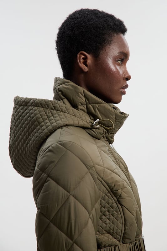 Diamond Quilted Belted Short Padded Coat