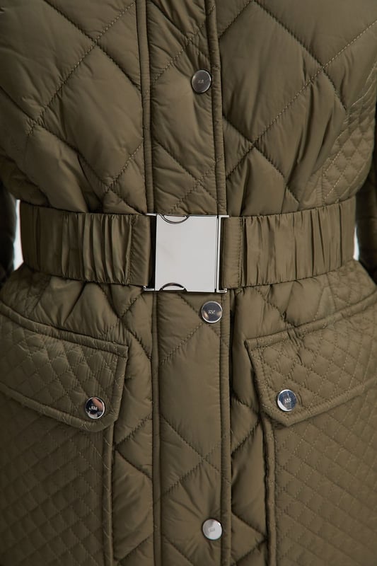 Diamond Quilted Belted Short Padded Coat