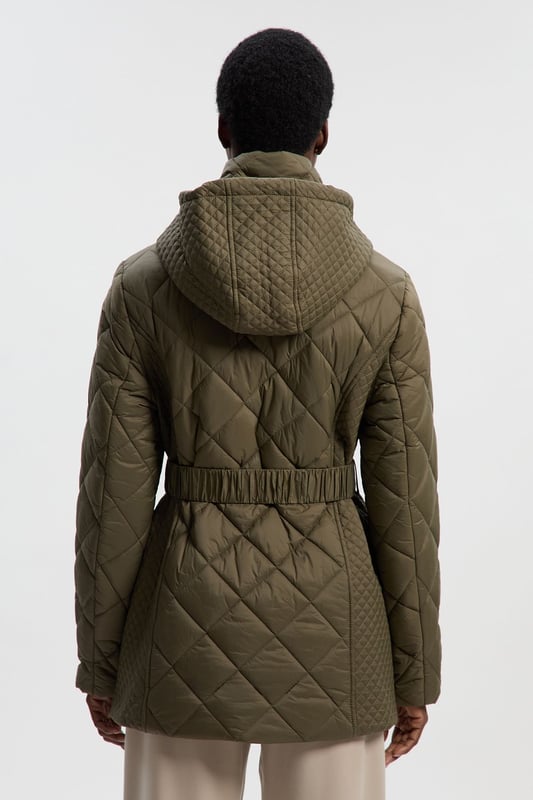 Diamond Quilted Belted Short Padded Coat