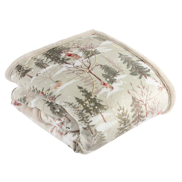 Transform your home into a winter wonderland with the Forest Festivities Throw. Expertly crafted with a luxuriously soft faux fur reverse and trim, this throw is designed to keep you warm on chilly nights while adding a touch of elegance to your space. The face features printed velvet brimming with a delightful woodland tale of forest friends celebrating Christmas, including a mouse decorating a deer’s antlers and a leaping hare carrying festive cheer. Perfectly versatile, durable, and irresistibly soft, this throw offers the ideal balance of style and comfort for your home. The Forest Festivities Throw is the ultimate way to celebrate the magic of Christmas.