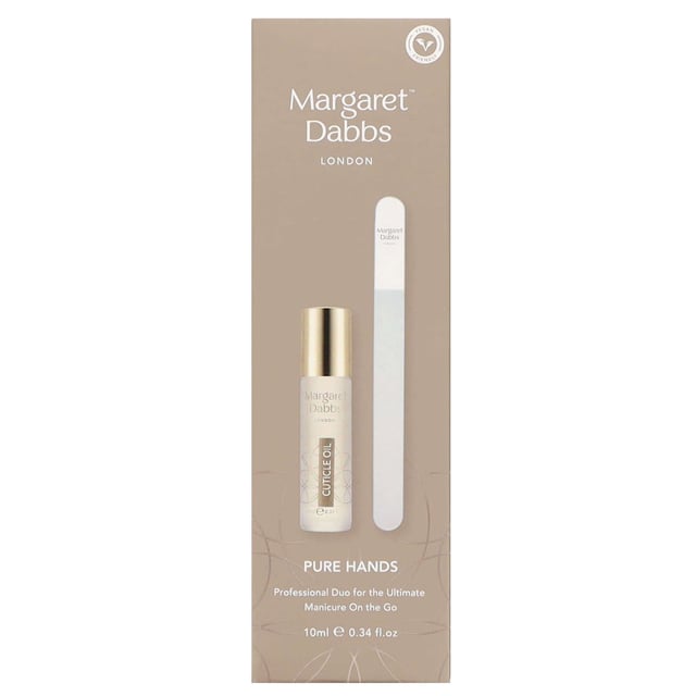 Experience the ultimate manicure with the Margaret Dabbs London Pure Professional Duo. This set includes a 10ml Cuticle Oil and a Small Crystal Nail File, perfect for maintaining beautiful nails anywhere. The vegan-friendly cuticle oil hydrates, soothes, and protects your nails with a nourishing blend of Jojoba and Borage Seed oils, while bisabolol calms sensitive skin and repairs damaged cuticles. The Crystal Nail File promotes healthy nail growth and prevents splitting, making it an essential tool for your nail care routine. Enjoy visibly stronger nails with a beautiful finish.