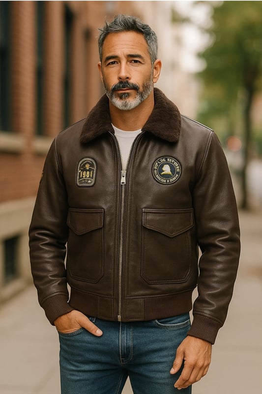 Dit bomber pilotenjack is gemaakt van echt lamsleer en heeft een afneembare kraag, een duurzame polyester voering en een normale pasvorm. Met een rits- en knoopsluiting en zes zakken combineert het een klassieke stijl met veelzijdige functionaliteit voor een moderne look. Belangrijkste kenmerken: 100% echt lamsleer Klassieke bomber pilotenjack Afneembare/afneembare kraag voor veelzijdige looks Normale pasvorm voor comfortabel dragen Duurzame polyester voering Dubbele rits- en knoopsluiting Vier buitenzakken Twee veilige binnenzakken Smart casual design voor alle gelegenheden Premium vakmanschap voor duurzame kwaliteit