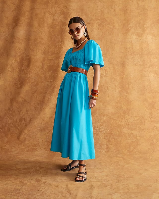 River Island Womens Midi Dress Blue Short Sleeve Shirred