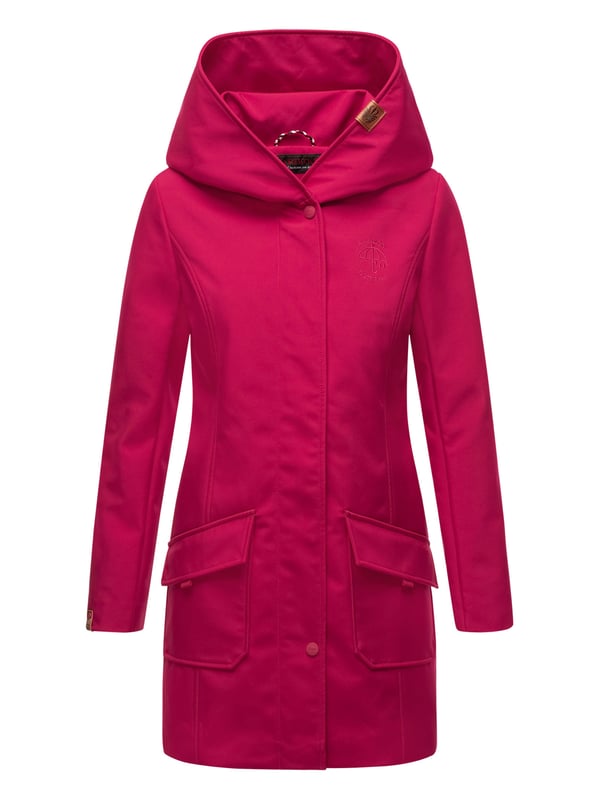 Marikoo chaqueta softshell mujer – Mayleen impermeable con capucha La chaqueta softshell Mayleen de Marikoo combina diseño moderno y funcionalidad. Confeccionada en tejido resistente al agua, protege del viento y la lluvia ligera. El cuello alto y la tapeta adicional con botones ofrecen mayor comodidad. Incluye bolsillos frontales con solapa, bolsillo interior con apertura para cables y detalles de logotipo discretos. Con corte entallado, bordado en la capucha y apliques de piel sintética, esta chaqueta es elegante y práctica – perfecta para el día a día.