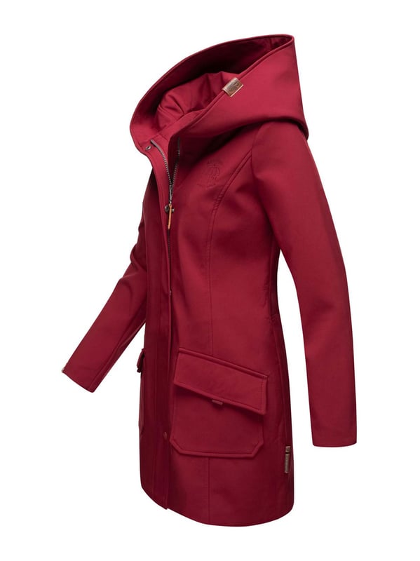 Marikoo chaqueta softshell mujer – Mayleen impermeable con capucha La chaqueta softshell Mayleen de Marikoo combina diseño moderno y funcionalidad. Confeccionada en tejido resistente al agua, protege del viento y la lluvia ligera. El cuello alto y la tapeta adicional con botones ofrecen mayor comodidad. Incluye bolsillos frontales con solapa, bolsillo interior con apertura para cables y detalles de logotipo discretos. Con corte entallado, bordado en la capucha y apliques de piel sintética, esta chaqueta es elegante y práctica – perfecta para el día a día.