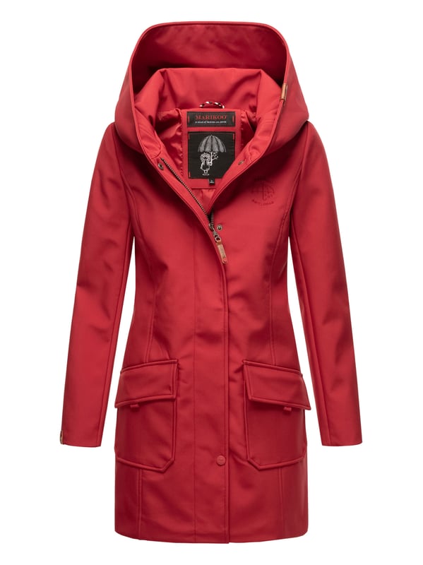 Marikoo chaqueta softshell mujer – Mayleen impermeable con capucha La chaqueta softshell Mayleen de Marikoo combina diseño moderno y funcionalidad. Confeccionada en tejido resistente al agua, protege del viento y la lluvia ligera. El cuello alto y la tapeta adicional con botones ofrecen mayor comodidad. Incluye bolsillos frontales con solapa, bolsillo interior con apertura para cables y detalles de logotipo discretos. Con corte entallado, bordado en la capucha y apliques de piel sintética, esta chaqueta es elegante y práctica – perfecta para el día a día.