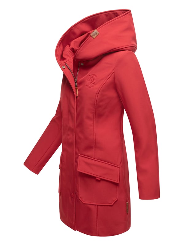 Marikoo chaqueta softshell mujer – Mayleen impermeable con capucha La chaqueta softshell Mayleen de Marikoo combina diseño moderno y funcionalidad. Confeccionada en tejido resistente al agua, protege del viento y la lluvia ligera. El cuello alto y la tapeta adicional con botones ofrecen mayor comodidad. Incluye bolsillos frontales con solapa, bolsillo interior con apertura para cables y detalles de logotipo discretos. Con corte entallado, bordado en la capucha y apliques de piel sintética, esta chaqueta es elegante y práctica – perfecta para el día a día.