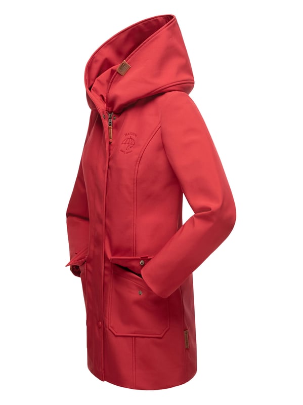 Marikoo chaqueta softshell mujer – Mayleen impermeable con capucha La chaqueta softshell Mayleen de Marikoo combina diseño moderno y funcionalidad. Confeccionada en tejido resistente al agua, protege del viento y la lluvia ligera. El cuello alto y la tapeta adicional con botones ofrecen mayor comodidad. Incluye bolsillos frontales con solapa, bolsillo interior con apertura para cables y detalles de logotipo discretos. Con corte entallado, bordado en la capucha y apliques de piel sintética, esta chaqueta es elegante y práctica – perfecta para el día a día.